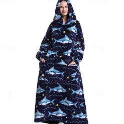 Adults' Character Oversized Hoodie Blanket Wearable Blanket With Pocket Shark Penguin Dinosaur Onesie Pajamas Kigurumi Pajamas For Men and Women Carnival Masquerade Cartoon