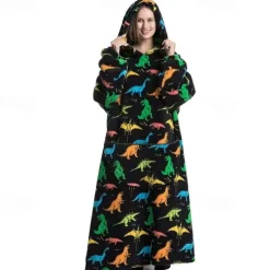 Adults' Character Oversized Hoodie Blanket Wearable Blanket With Pocket Bear Dinosaur Dog Onesie Pajamas Kigurumi Pajamas For Men and Women Carnival Masquerade Cartoon