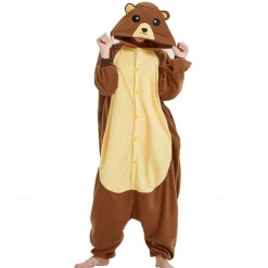 Adults' Color Block Onesie Costume Carnival Costume Bear Onesie Pajamas Kigurumi Pajamas Funny Costume For Men and Women Carnival Cartoon