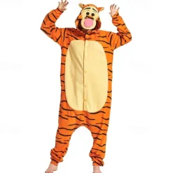 Adults' Cosplay Costume Party Costume Costume Cartoon Tiger Animal Animal Onesie Pajamas Polar Fleece Cosplay For Boys Girls' Couple's Christmas Animal Sleepwear Cartoon Festival / Holiday Costumes