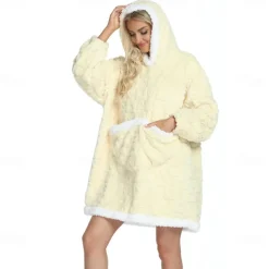 Adults' Solid Color Onesie Pajamas Oversized Hoodie Blanket Wearable Blanket With Pocket Onesie Pajamas Kigurumi Pajamas Cute For Men and Women Carnival Masquerade Cartoon