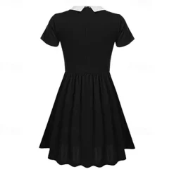 Adults' Wednesday Addams Dress Addams Family Women's Goth Gothic Flare Dress Movie Cosplay Costume Party Little Black Dress Masquerade with Wednesday Addams Wig Cute Natural Soft Hair Wig Cap Braids