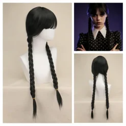 Adults' Wednesday Addams Dress Addams Family Women's Goth Gothic Flare Dress Movie Cosplay Costume Party Little Black Dress Masquerade with Wednesday Addams Wig Cute Natural Soft Hair Wig Cap Braids