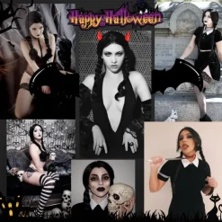 Adults' Wednesday Addams Dress Addams Family Women's Goth Gothic Flare Dress Movie Cosplay Costume Party Little Black Dress Masquerade with Wednesday Addams Wig Cute Natural Soft Hair Wig Cap Braids