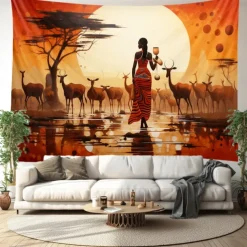 African Folk Art Hanging Tapestry Wall Art Large Tapestry Mural Decor Photograph Backdrop Blanket Curtain Home Bedroom Living Room Decoration