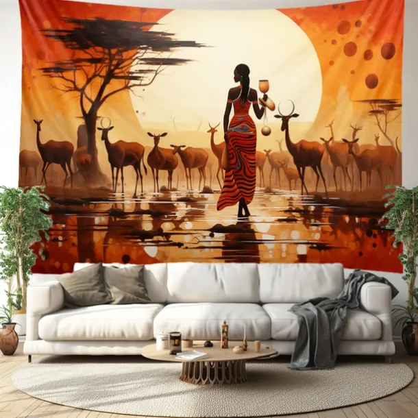 African Folk Art Hanging Tapestry Wall Art Large Tapestry Mural Decor Photograph Backdrop Blanket Curtain Home Bedroom Living Room Decoration
