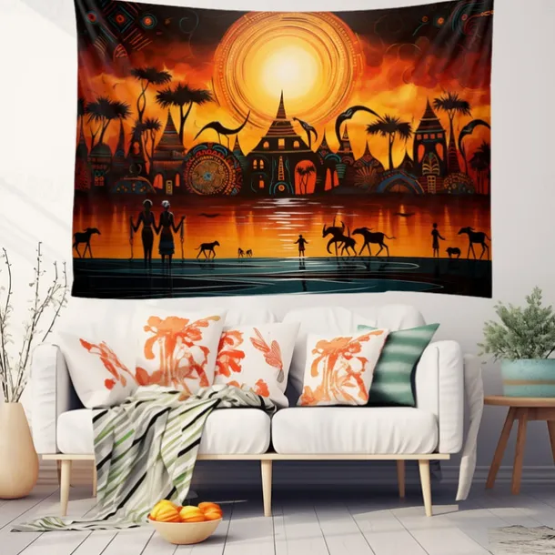 African Folk Art Hanging Tapestry Wall Art Large Tapestry Mural Decor Photograph Backdrop Blanket Curtain Home Bedroom Living Room Decoration