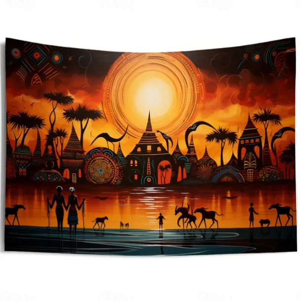 African Folk Art Hanging Tapestry Wall Art Large Tapestry Mural Decor Photograph Backdrop Blanket Curtain Home Bedroom Living Room Decoration