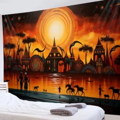 African Folk Art Hanging Tapestry Wall Art Large Tapestry Mural Decor Photograph Backdrop Blanket Curtain Home Bedroom Living Room Decoration