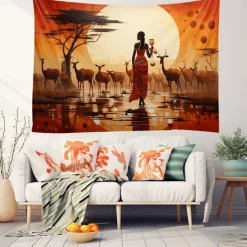 African Folk Art Hanging Tapestry Wall Art Large Tapestry Mural Decor Photograph Backdrop Blanket Curtain Home Bedroom Living Room Decoration