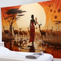 African Folk Art Hanging Tapestry Wall Art Large Tapestry Mural Decor Photograph Backdrop Blanket Curtain Home Bedroom Living Room Decoration