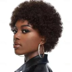 Afro Kinky Curly Bangs Wig For Women Afro Pixie Cut Short Human Hair Wig Soft Curly Afro Wig Natural Looking For Daily Use