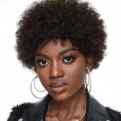 Afro Kinky Curly Bangs Wig For Women Afro Pixie Cut Short Human Hair Wig Soft Curly Afro Wig Natural Looking For Daily Use