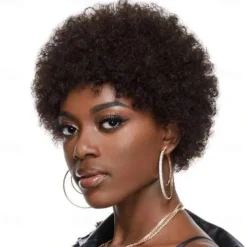 Afro Kinky Curly Bangs Wig For Women Afro Pixie Cut Short Human Hair Wig Soft Curly Afro Wig Natural Looking For Daily Use