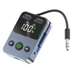 Airplane Bluetooth Transmitter Receiver for 2 AirPods or Headphones, HD Display Low Latency Bluetooth Wireless Transmitter, 3.5mm Aux Audio Jack Adapter for Airplane/TV/Car/Home Stereo