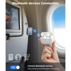 Airplane Bluetooth Transmitter Receiver for 2 AirPods or Headphones, HD Display Low Latency Bluetooth Wireless Transmitter, 3.5mm Aux Audio Jack Adapter for Airplane/TV/Car/Home Stereo