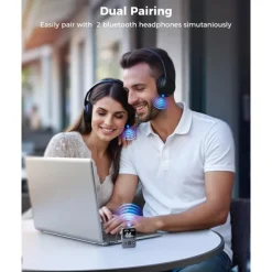 Airplane Bluetooth Transmitter Receiver for 2 AirPods or Headphones, HD Display Low Latency Bluetooth Wireless Transmitter, 3.5mm Aux Audio Jack Adapter for Airplane/TV/Car/Home Stereo