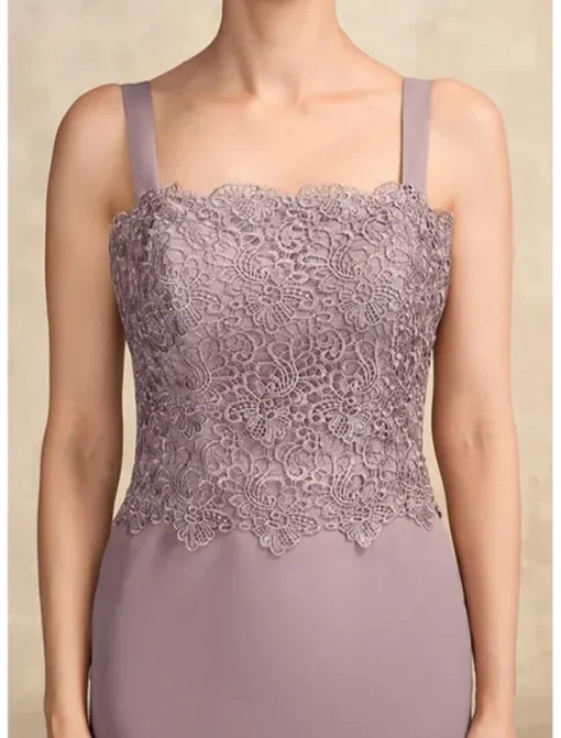A-Line 3 Piece Mother of the Bride Dress Elegant Simple Casual Square Neck Floor Length Chiffon Sleeveless Long Sleeve Lace with Jacket