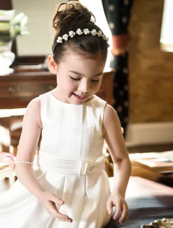 A-Line Ankle Length Flower Girl Dress First Communion Girls Cute Prom Dress Satin with Bow(s) Elegant Fit 3-16 Years dress to impress