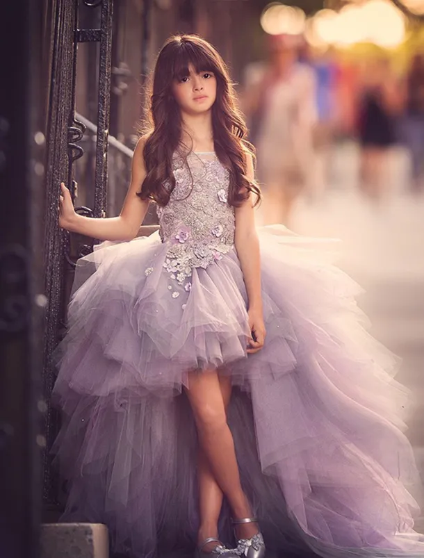 A-Line Asymmetrical Flower Girl Dress Pageant & Performance Juniors Cute Prom Dress with Appliques Floral / Flower Fit 3-16 Years dress to impress