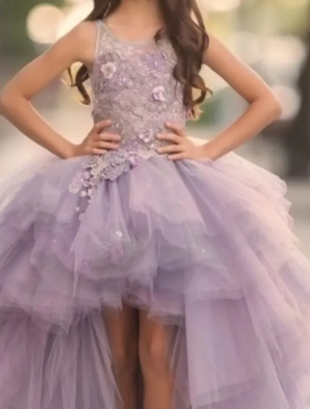 A-Line Asymmetrical Flower Girl Dress Pageant & Performance Juniors Cute Prom Dress with Appliques Floral / Flower Fit 3-16 Years dress to impress