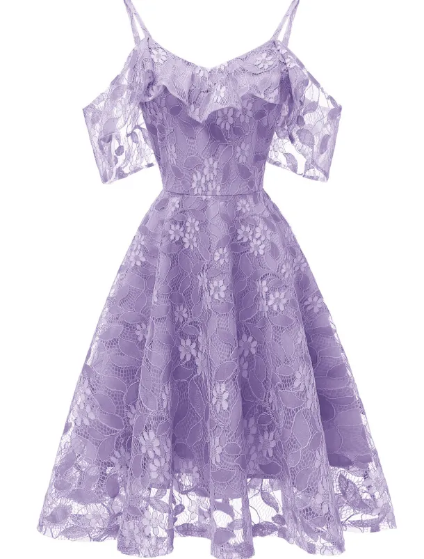 A-Line Cocktail Dresses Beach Wedding Elegant Dress Wedding Guest Graduation Knee Length Short Sleeve Spaghetti Strap Lace with Lace Insert Pattern / Print dress to impress