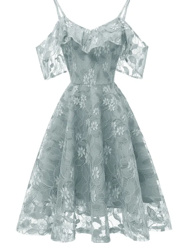 A-Line Cocktail Dresses Beach Wedding Elegant Dress Wedding Guest Graduation Knee Length Short Sleeve Spaghetti Strap Lace with Lace Insert Pattern / Print dress to impress