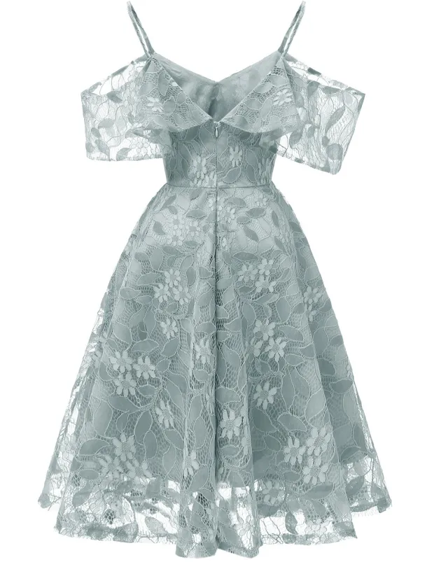 A-Line Cocktail Dresses Beach Wedding Elegant Dress Wedding Guest Graduation Knee Length Short Sleeve Spaghetti Strap Lace with Lace Insert Pattern / Print dress to impress