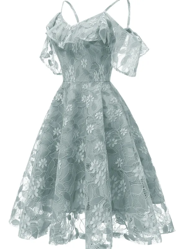 A-Line Cocktail Dresses Beach Wedding Elegant Dress Wedding Guest Graduation Knee Length Short Sleeve Spaghetti Strap Lace with Lace Insert Pattern / Print dress to impress