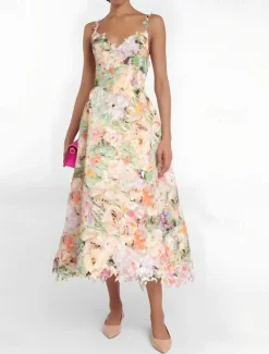 A-Line Cocktail Dresses Elegant Dress Formal Party Wear Tea Length Short Sleeve Scalloped Neckline with Embroidery Dresses Race Day Dress