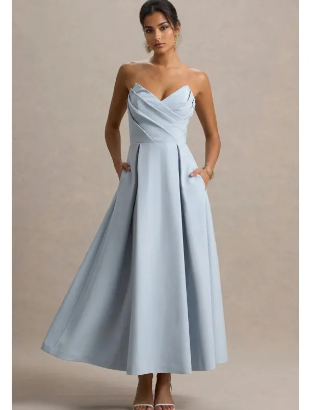 A-Line Cocktail Dresses Elegant Dress Formal Wedding Tea Length Midi Length Sleeveless Sweetheart Stretch Crepe with Pleats Pocket