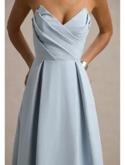 A-Line Cocktail Dresses Elegant Dress Formal Wedding Tea Length Midi Length Sleeveless Sweetheart Stretch Crepe with Pleats Pocket