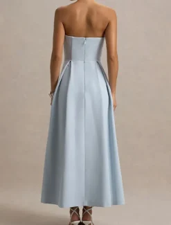 A-Line Cocktail Dresses Elegant Dress Formal Wedding Tea Length Midi Length Sleeveless Sweetheart Stretch Crepe with Pleats Pocket