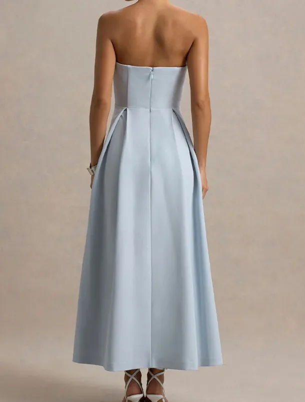 A-Line Cocktail Dresses Elegant Dress Formal Wedding Tea Length Midi Length Sleeveless Sweetheart Stretch Crepe with Pleats Pocket