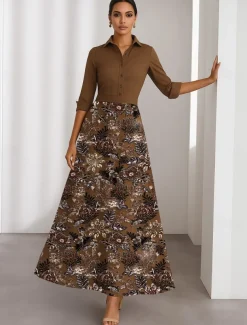 A-Line Cocktail Dresses Elegant Dress Formal Wedding Tea Length 3/4 Length Sleeve Shirt Collar Satin with Flroal Beading Lace