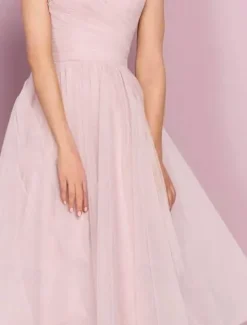 A-Line Cocktail Dresses Flirty Dress Homecoming Graduation Knee Length Sleeveless V NeckDress Tulle with Pleats