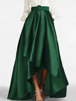 A-Line Cocktail Dresses Tuxedo Dress Elegant Dress Formal Wedding Guest Asymmetrical 3/4 Length Sleeve V Neck Satin with Ruched Dresses