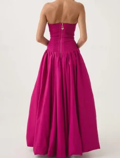 A-Line Evening Gown Bubble Dress Formal Semi Formal Wedding Floor Length Sleeveless Strapless Tafetta with Ruched Slit