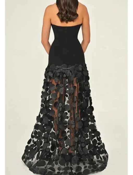 A-Line Evening Gown Elegant Dress Formal Wedding Guest Floor Length Sleeveless Strapless Lace with Tassel