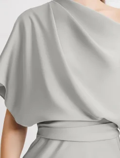 A-Line Evening Gown Elegant Dress Beach Wedding Formal Wedding Guest Floor Length Sleeveless One Shoulder Satin with Pleats Butterfly