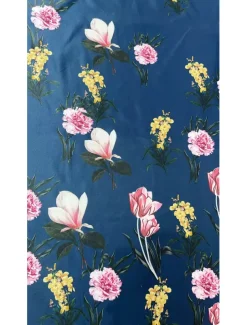 A-Line Evening Gown High Split Dress Formal Wedding Guest Floor Length Short Sleeve V Neck Pocket Satin with Floral Print Slit Pocket Race Day Dress Wedding Guest Dress