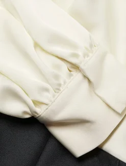 A-Line Evening Gown High Split Dress Formal Wedding Guest Floor Length Long Sleeve V Neck Belt / Sash Satin with Pleats Slit