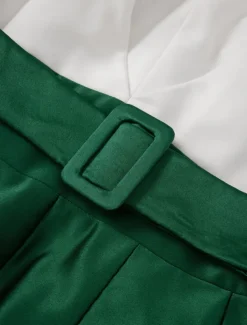 A-Line Evening Gown High Split Dress Formal Wedding Guest Floor Length Long Sleeve V Neck Belt / Sash Satin with Pleats Slit