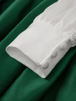 A-Line Evening Gown High Split Dress Formal Wedding Guest Floor Length Long Sleeve V Neck Belt / Sash Satin with Pleats Slit