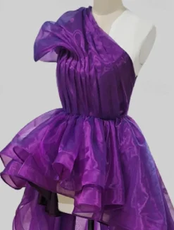 A-Line Evening Gown Sexy Dress Prom Wedding Party Asymmetrical Sleeveless One Shoulder Organza with Ruffles Pure Color Masquerade Dress