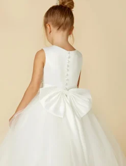 A-Line Floor Length Flower Girl Dress First Communion Girls Cute Prom Dress Satin with Sash / Ribbon Elegant Fit 3-16 Years dress to impress