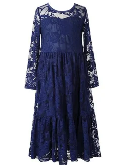 A-Line Floor Length Flower Girl Dress First Communion Girls Cute Prom Dress Lace with Lace Boho Lace Back Fit 3-16 Years dress to impress