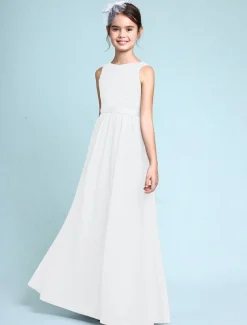 A-Line Floor Length Scoop Neck Chiffon Junior Bridesmaid Dresses&Gowns With Lace Kids Wedding Guest Dress 4-16 Year
