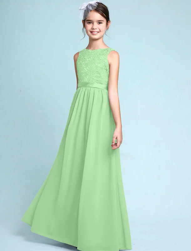 A-Line Floor Length Scoop Neck Chiffon Junior Bridesmaid Dresses&Gowns With Lace Kids Wedding Guest Dress 4-16 Year