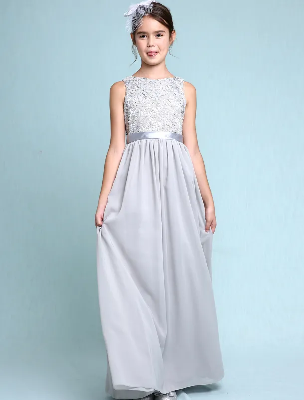 A-Line Floor Length Scoop Neck Chiffon Junior Bridesmaid Dresses&Gowns With Lace Kids Wedding Guest Dress 4-16 Year